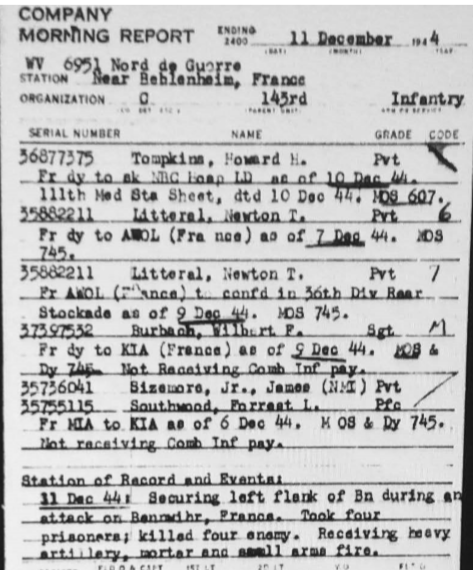 Seeking list of codes on Morning Reports - Military Records - Open ...